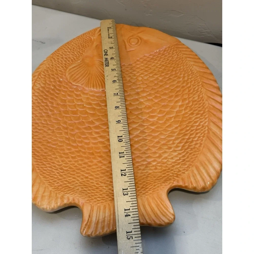 Vintage Style•Eyes By Baum Bros Embossed Fish Collection Orange Platter